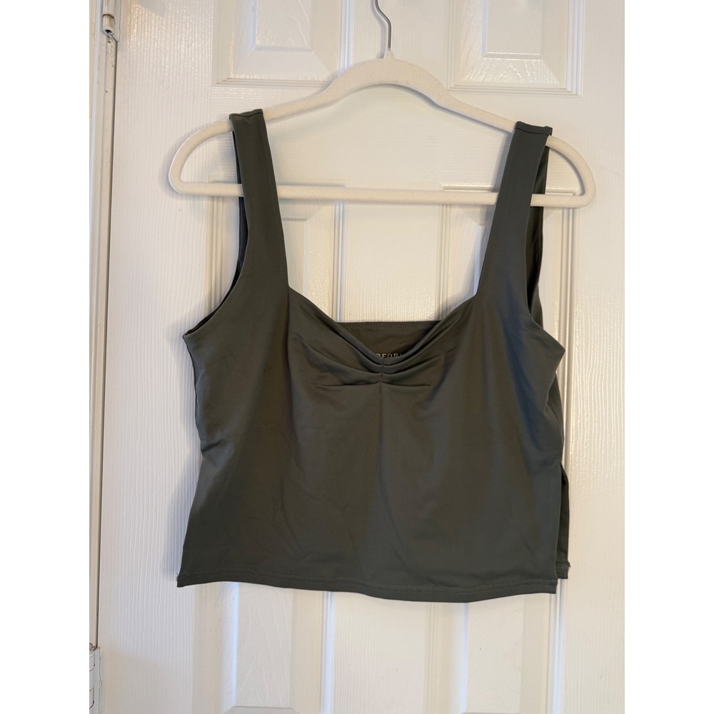 Reoria XL Olive Green Ruched Crop Tank Top NWT Athleisure Stretch